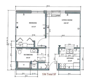 A floor plan of the two bedroom apartment.