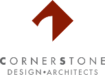 Cornerstone Design Architects logo with red shape.