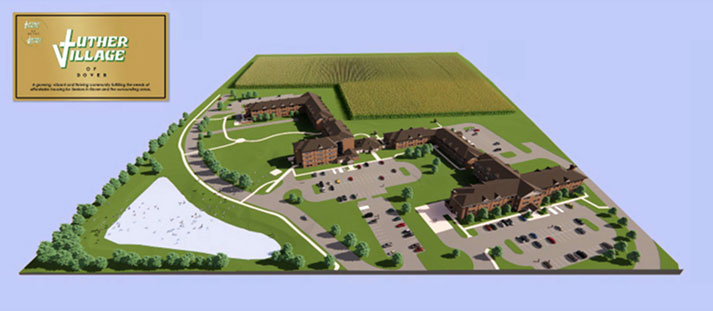 Aerial view of Luther Village complex.