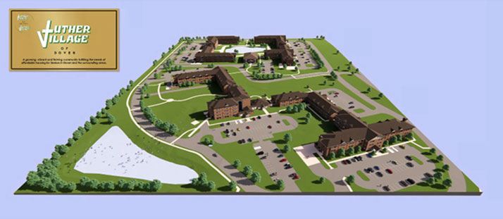Model of Luther Village retirement community.