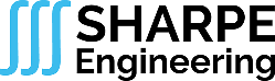 Logo of Sharpe Engineering with blue symbol.